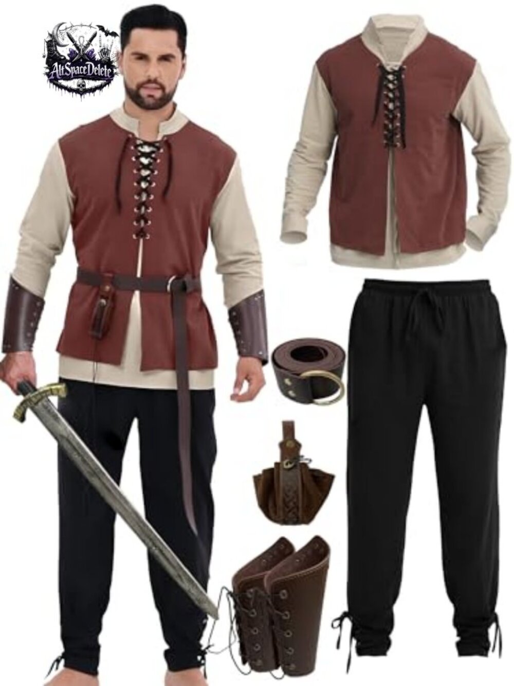 Renaissance Costume Men Medieval Viking Outfit PU Leather
